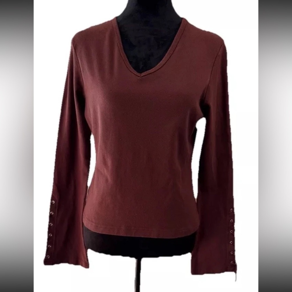 🆕Betty blue NWT ladies 90s XL chocolate brown cotton knit pullover top‎ hippie